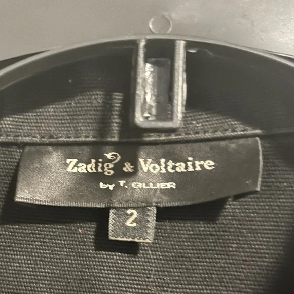 $598 Zadig & Voltaire T Gillier Black Zip-up Belted Women Jacket - Picture 9 of 9